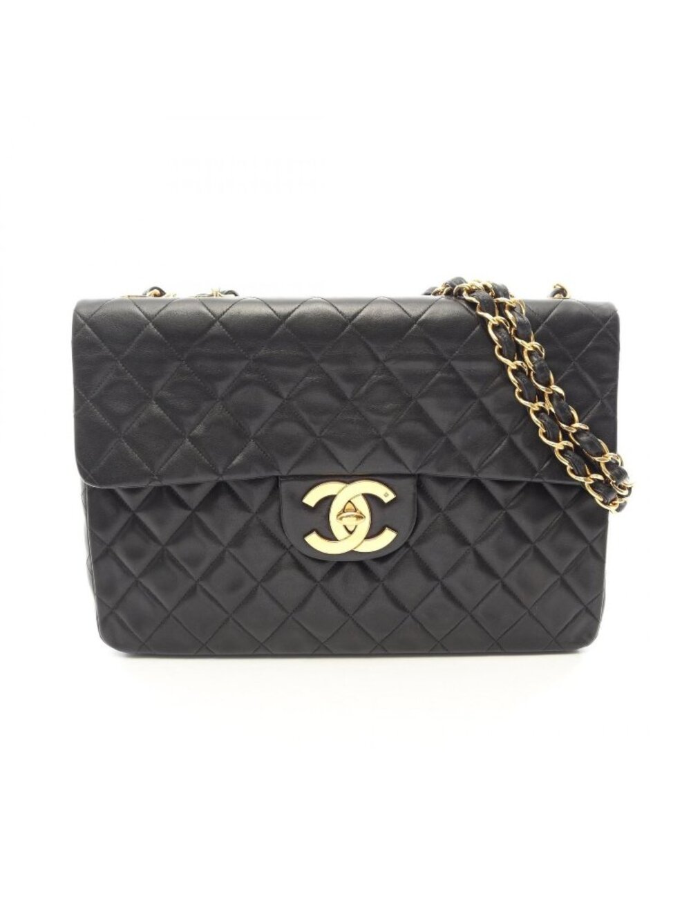 Chanel Shoulder Bag Maxi Quilted 34 Black Lambskin Chain